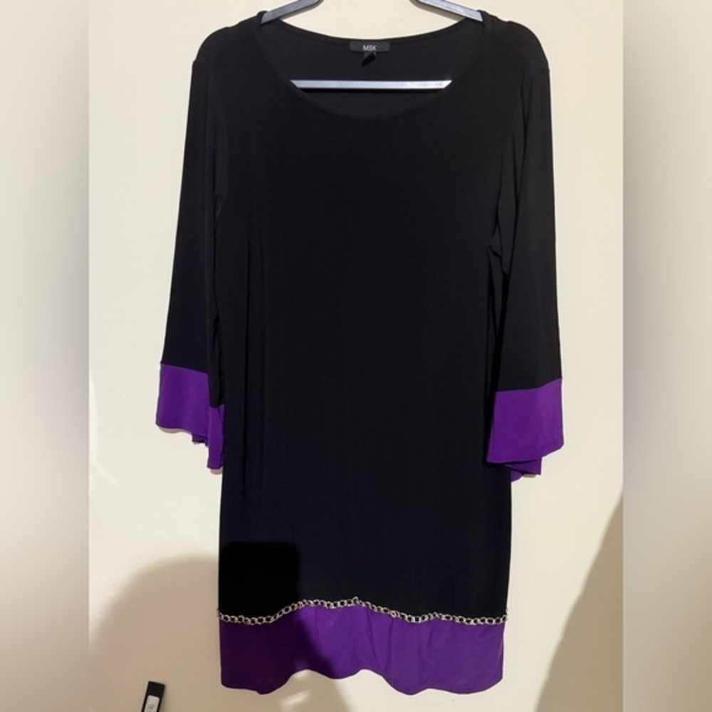 MSK Black and Purple Dress with Chain Accent